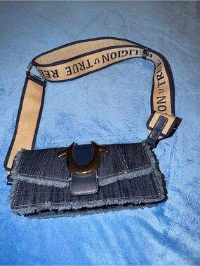 True Religion small frayed denim crossbody shoulder bag